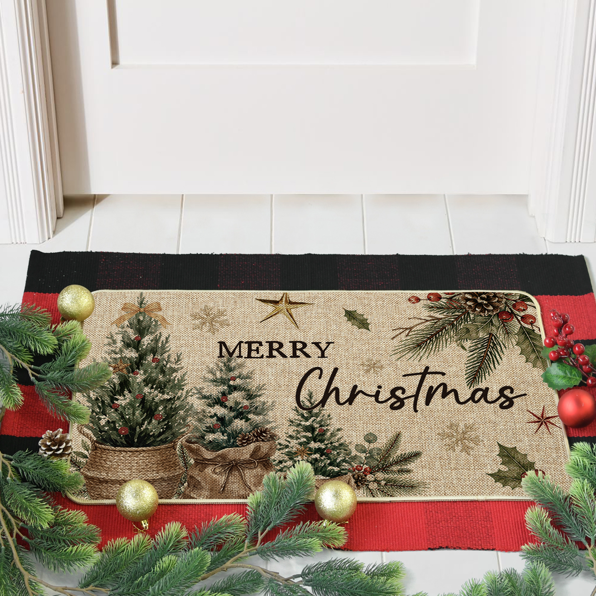 Sm:)e Pine Tree Pinecone Christmas Doormat, 17x29 Inch photo 2