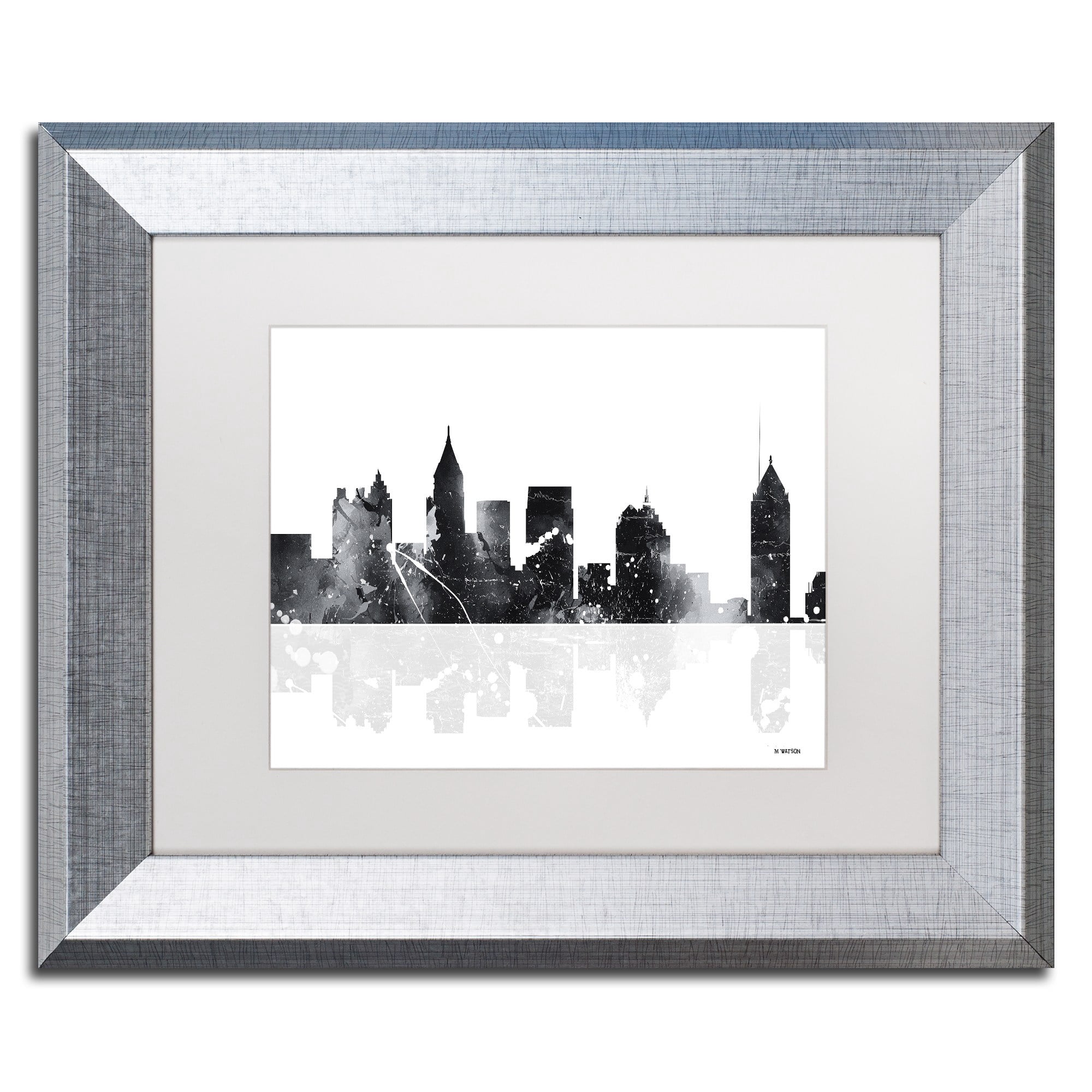 Trademark Fine Art "Atlanta Georgia Skyline BG-1" Canvas Art by Marlene Watson, White Matte, Silver Frame