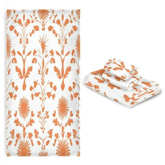 3 Pack Towel Set with Bath Towels, Hand Towels & Washcloths for Everyday Use Orange and White Suns Flowers