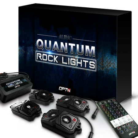 Gooseneck Led Rack Light (OPT7 Quantum RGBW Rock Lights 4pc Multicolor LED Pods for Trucks, Jeeps, ATV Offroad Crawling Climbing - Neon Underglow Lighting - SoundSync, App & Remote Controls, IP68 - 2 Year)
