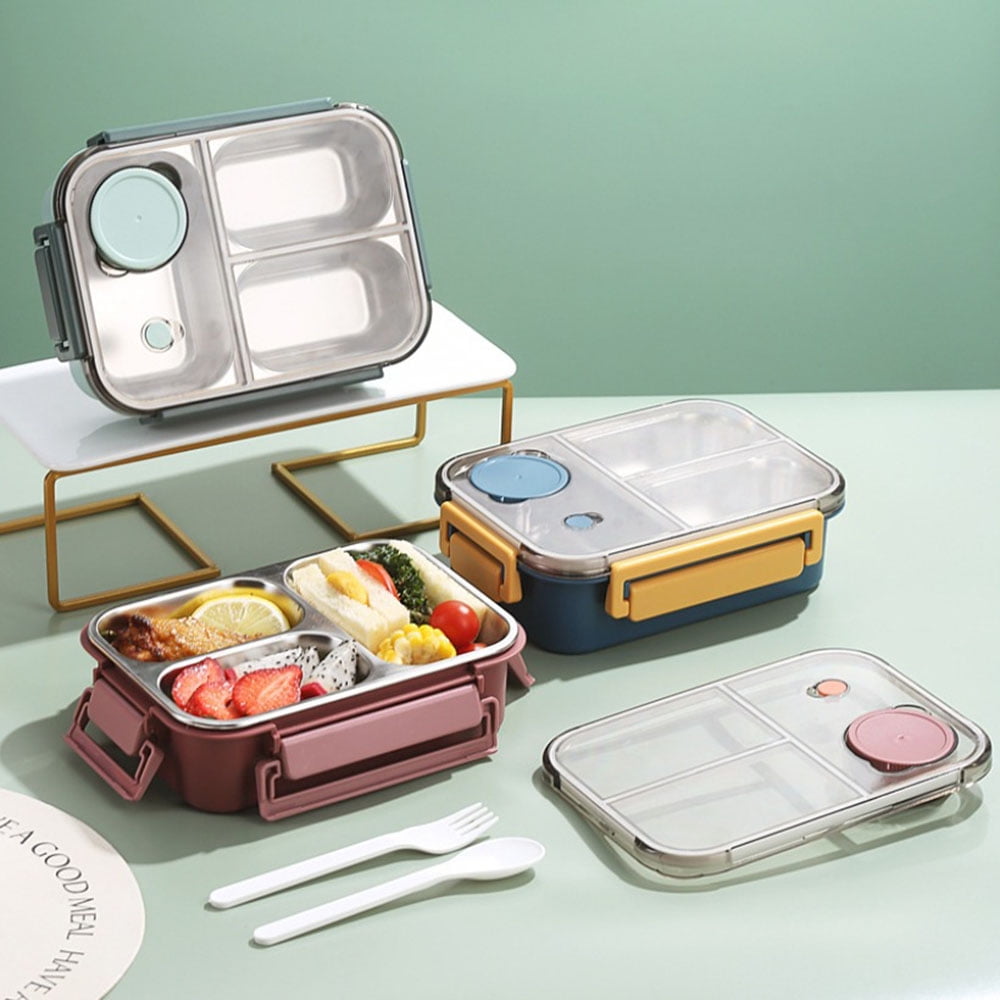 Aiteng Lunch Box with Tableware, Stainless Steel Bento Box Adult, Leakproof Portable Lunch Box Containers with 3-Compartments, Blue