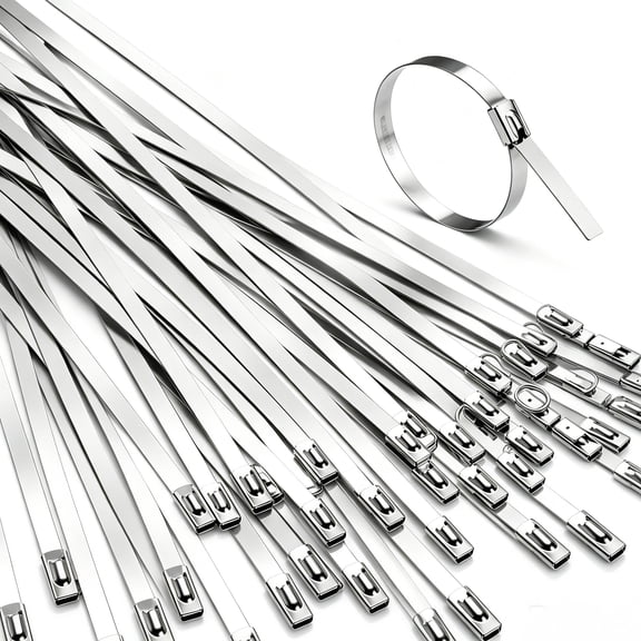 Metal Zip Ties 11.8 inch 100pcs 304 Stainless Steel Zip Ties Heavy Duty Multi-Purpose Self-Locking Cable Ties for Machinery, Vehicles, Exhaust Wrap, Farms, Pipes, Roofs, Cables, and Outdoor Fence