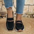 thumbnail image 2 of Rokment Womens Vintage Memory Foam Platform Slip on Penny Loafers Retro Classic Suede Wedges Low Heel Driving Walking Oxfords Boat Shoes for Travel Vacation Black Size 6, 2 of 7