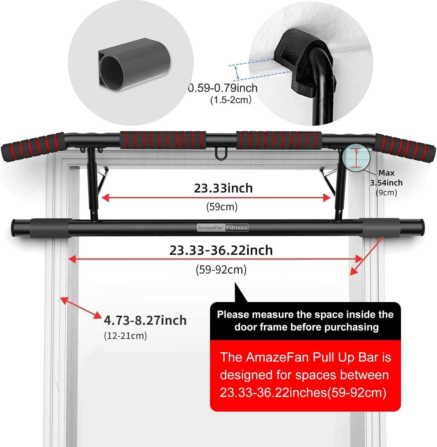 Pull Up Bar Doorway with Ergonomic Grip - Fitness Chin-Up Frame for Home Gym Exercise - Multi-Angle Grip - 2024 Upgrade Smart Hook (Fits Almost All Doors)