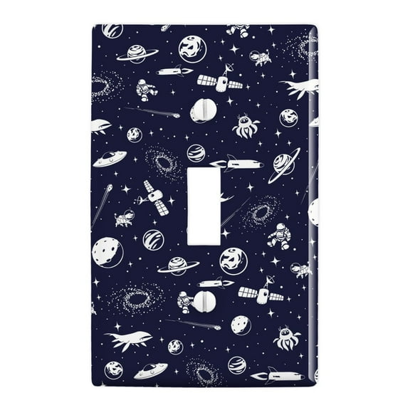 Space Pattern with Stars Planets Aliens Astronauts Spaceships Dogs Plastic Wall Decor Toggle Light Switch Plate Cover