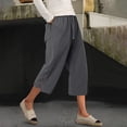 thumbnail image 5 of TAGOLD Womens Full Length Pants Linen Like Lace Panel High Waist Drawstring Pocket Button Capris, 5 of 5