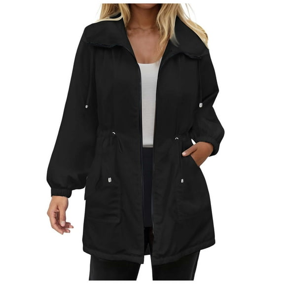 Hessimy Women's Plus Size Lightweight Jacket Anorak Utility Drawstring Waist Casual Jackets with Pockets 2025 Outfits(Black,L)