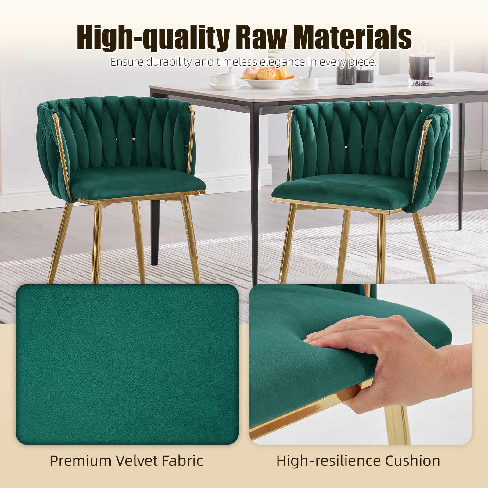 MOONMISS Dining Chairs Set of 4 with Metal Legs for Kitchen Dinning Room,Green