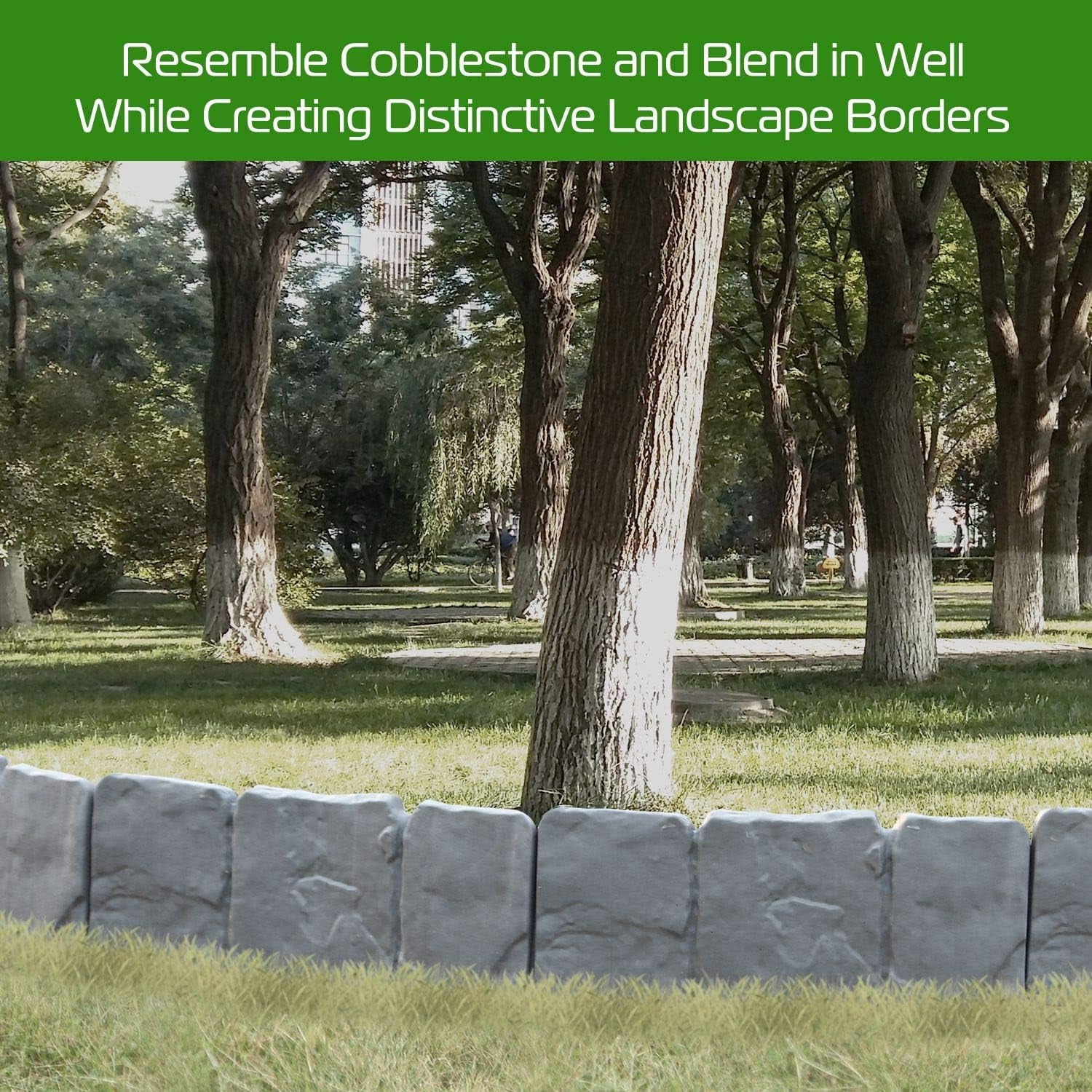 Topboutique Garden Edging Border,10 Pcs Stone-Look Garden Edging Kit,Landscape Edging,Plastic Interlocking Landscape Borders,Imitation Stone Fence for Outdoor Yard Landscaping,Grey