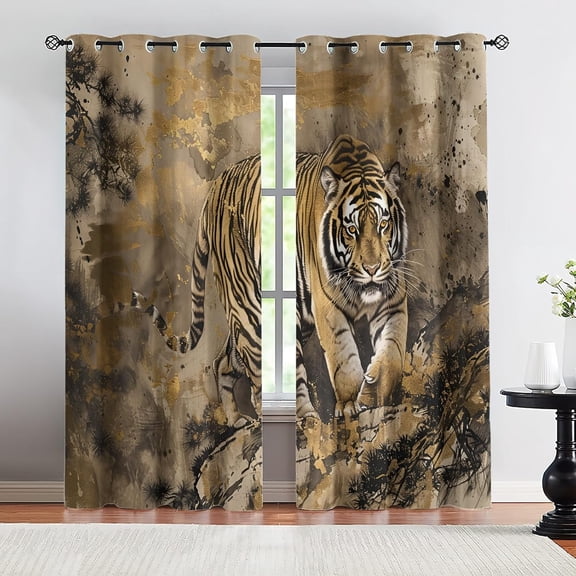 Tiger Blackout Curtains, Wild Animal Drapes for Bedroom, Living Room, Kitchen Decor, Grommet Window Treatments 26"W x 45"L (2 Pack)