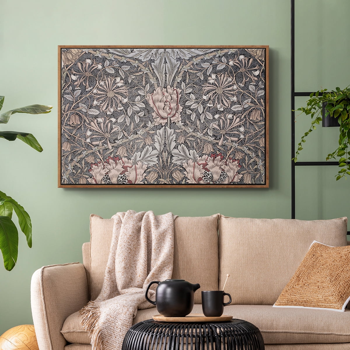 Vintage Abstract Print-XXX Framed in Walnut Wood Gallery Wrapped Canvas 25 in. x 37 in.