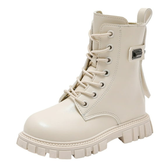 Girls Boots - Girls Shoes Fashion Thick Soled Boots Baby Soft Sole High Top Princess Boots Comfortable Ankle Support Casual Wear Kids Footwear - Toddler Boots,Color:White,Size:9.5-10 Years
