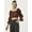 Brown, variant on Women's Solid Poly Rayon Square Neck Ruffled Border Cropped Blouse Long Balloon Sleeves Casual Summer Wear Above Waist Length Regular Short Top