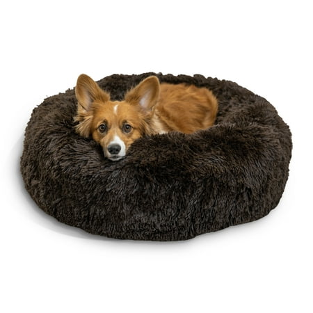 Best Friends by Sheri The Original Calming Donut Dog and Cat Bed in Shag Fur Dark Brown, Medium 30x30"