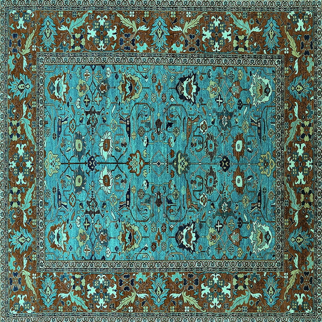 Turquoise Mediterranean Rug Ahgly Company Machine Washable Indoor Square Oriental Turquoise Blue ...