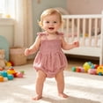 thumbnail image 2 of RMGVDSD Infant Baby Girl Romper Summer Sleeveless Spaghetti Straps Newborn Bodysuit Lightweight One-Piece Outfit Solid Color Clothes 0-3 Months, 2 of 6