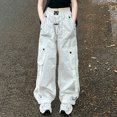 thumbnail image 2 of TZEWGL Spring Summer Solid Cool Street Style Hip Hop Pants With Pocket For Kids Active High Waisted Drawstring Loose Fit Pants For Girls size 8-9T, 2 of 6