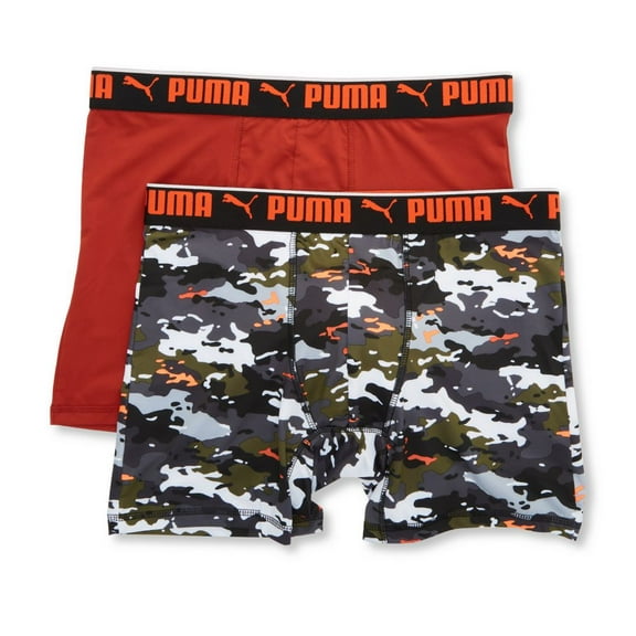 Men's Puma 151151 Sportstyle Boxer Brief Natural Camo Print - 2 Pack (Chili Red/Grey Camo XL)