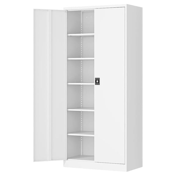 Metal Storage Cabinet-71” Tall Steel File Cabinets with Lockable Doors and Adjustable Shelves-White Steel Storage Cabinet for Home,Kitchen, School, Office, Garage