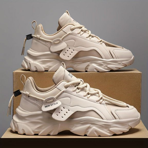 Men's/Women's White Chunky Platform Dad Sneakers, Deconstructed Style Fashion Athletic Shoes, Non-Slip Breathable Casual Walking Shoes for Daily Wear