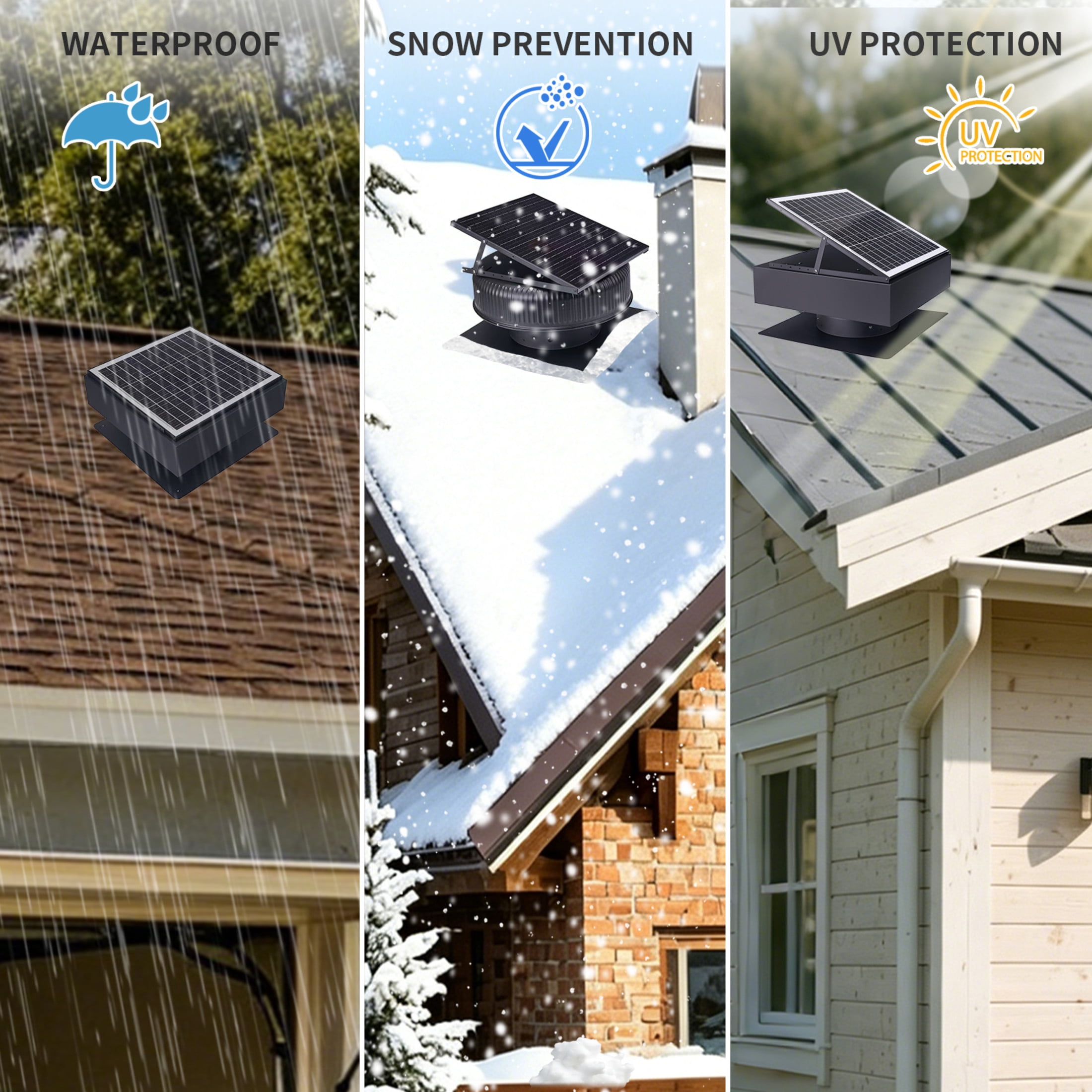 Noble House 12" Solar Roof Vent Fan, 40W Square Dual Power Attic Exhaust Fan with 3-Speed Remote, Black