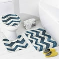 thumbnail image 4 of 4 Piece Shower Curtain Sets Blue And White Chevron Bath Mat U-Shaped Floor Mat Toilet Lid Oval Rug Zig Zag Bathroom Accessories Set Decor with 12 Hooks for Bathroom Decor Sets 72inch X 72inch, 4 of 8