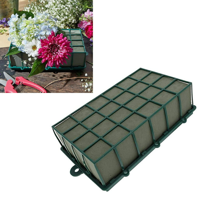 Floral Foam Cage with Floral Foam Decorate for Crafting Fresh Flowers Garden, Size: 32cmx18cmx9.5cm, Green