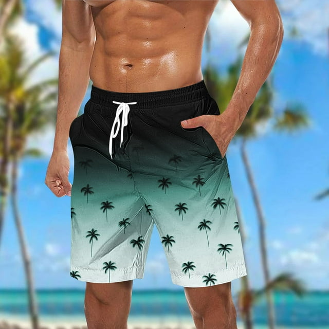 Sentmoon Workout Shorts Men Breathable Loose Summer Beach Shorts Palm Tree Print Drawstring High Waist Athletic Shorts with Pockets Stylish Man for Beach Vacation Green L
