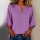thumbnail image 1 of Neewe Women's Casual Cotton Linen 3/4 Length Sleeve Tops Plain V Neck Shirt Dressy Basic Tshirts 2026 Fashion Clothing S-2XL, 1 of 8