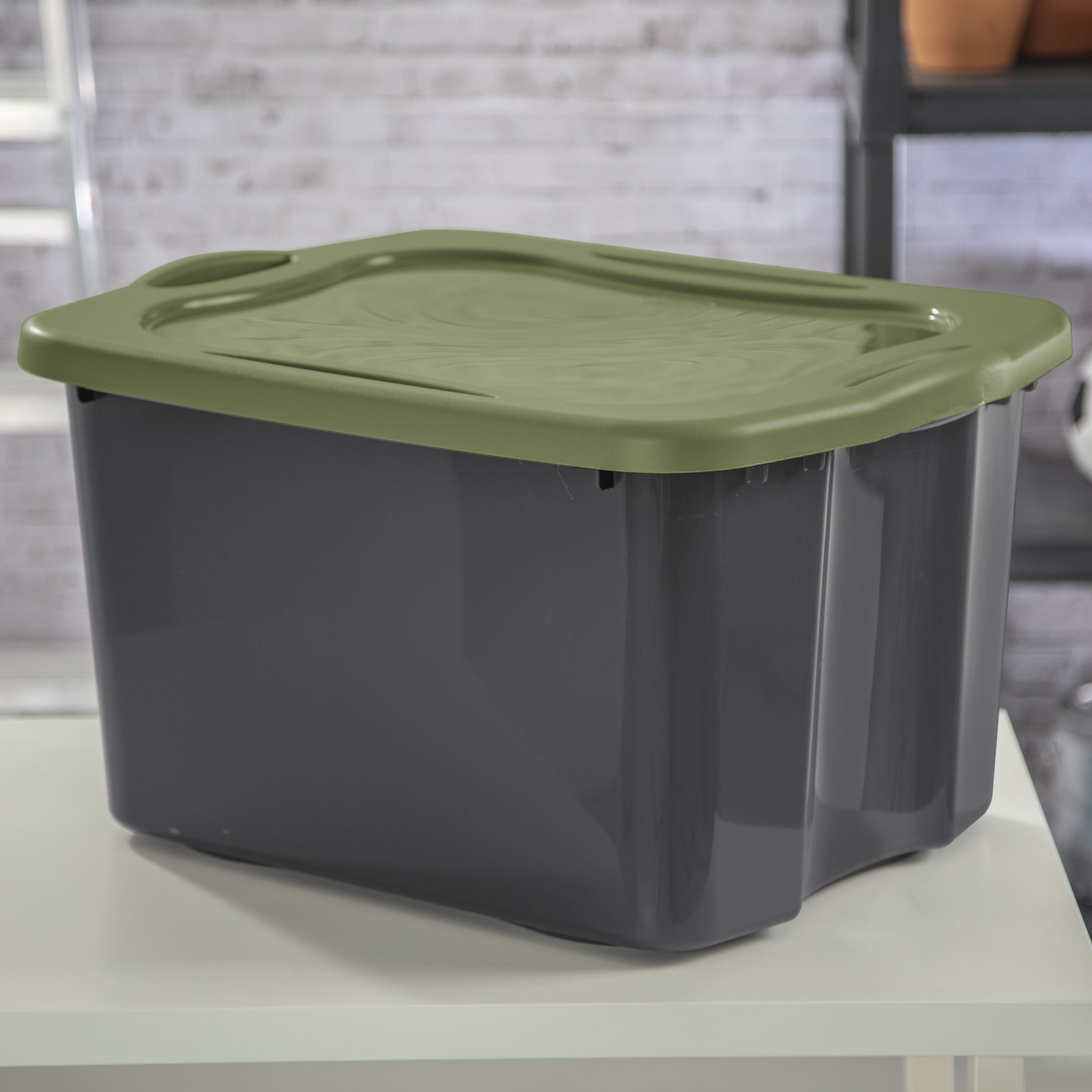 (2 pack) Sterilite EZ Carry 17.5 Gallon Large Storage Bin, Clear Plastic Storage Container with Full-Grip Handles, Gray