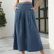thumbnail image 2 of Pantalones casuales con cintura plisada y bolsillos, largo hasta el tobillo, talla M Pantalones anchos de mujer de color azul claro, 2 of 6