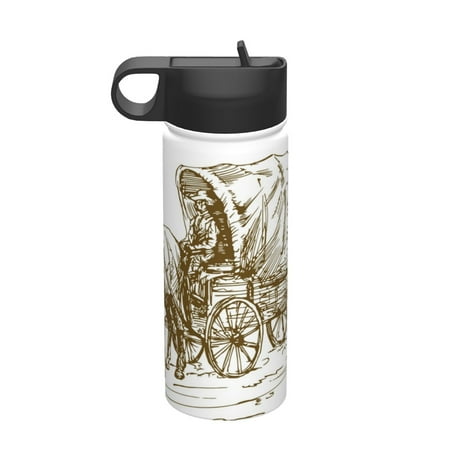 

Adobk Western Scenery With Old Wagon Print Water Bottle 18oz Sports Insulated Kettle for Cycling Gym Basketball Outdoor Suitable as a Present