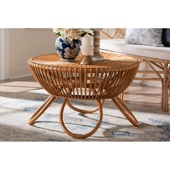 bali & pari Abel Natural Rattan Coffee Table with Splayed Legs