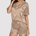 thumbnail image 2 of Pj Sets for Woman, Fadeal Womens Pajamas Set Button Down 2 Piece Satin Shorts Set Ruffle Notch Collar Sleepwear Womens Pajamas F L, 2 of 4