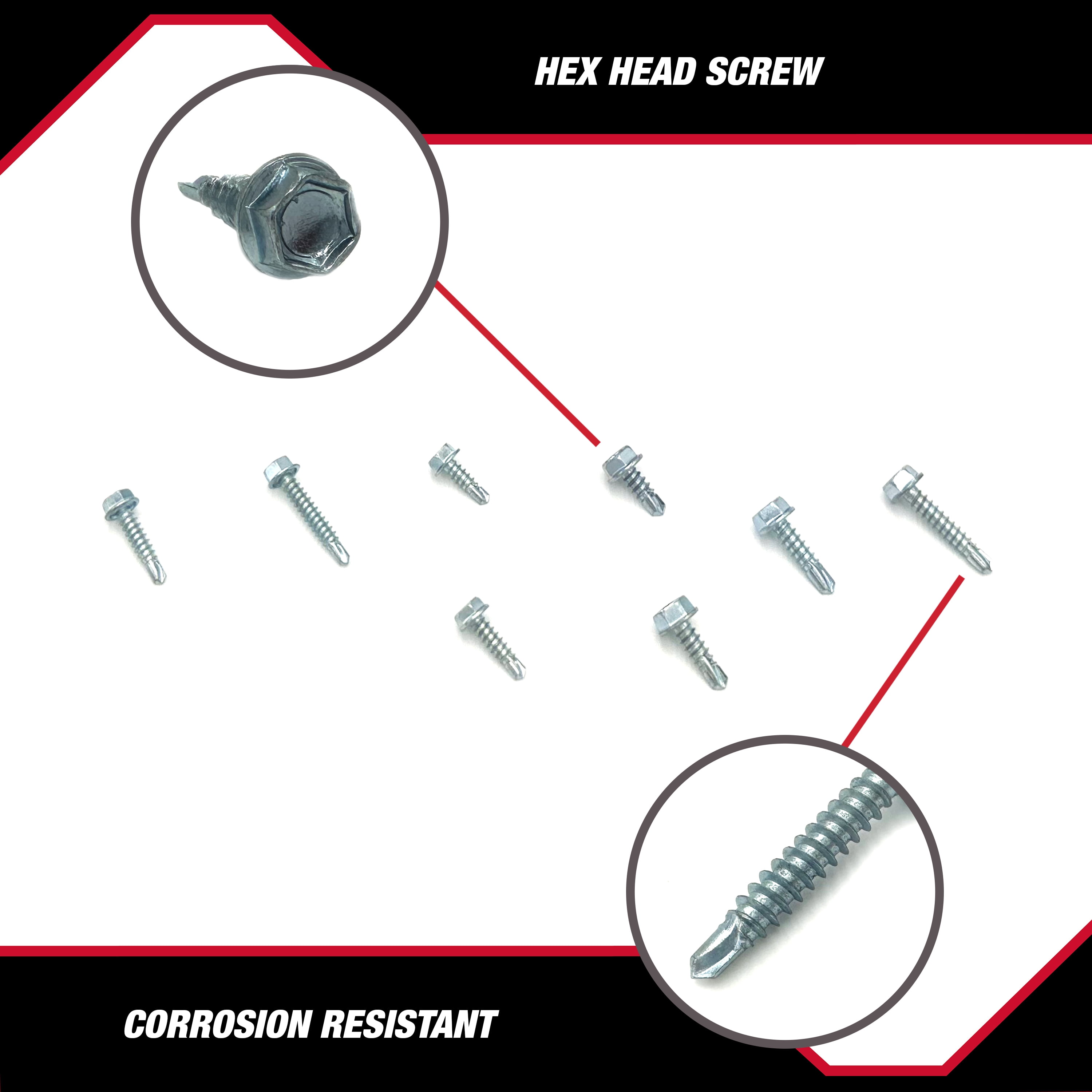 Hyper Tough Zinc Plated Steel Self Drilling Screw Set with Clear Case, 180 Piece