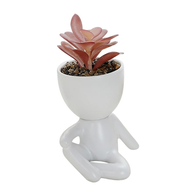 Cute Figure Ceramic Doll Flower Pot - Creative Planter for Home and Office Decoration
