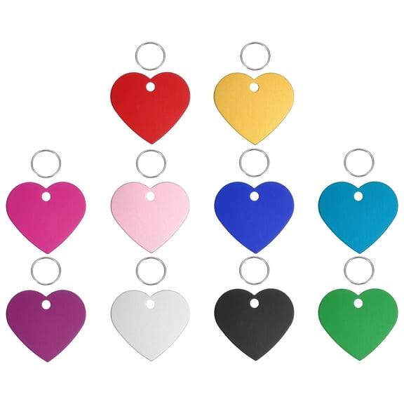 Pet ID Tags, Personalized Dog Cat Tag Aluminum Heart Shape Engraved Blank with Key Ring 38x33mm (Multicolor, 10 Pcs)