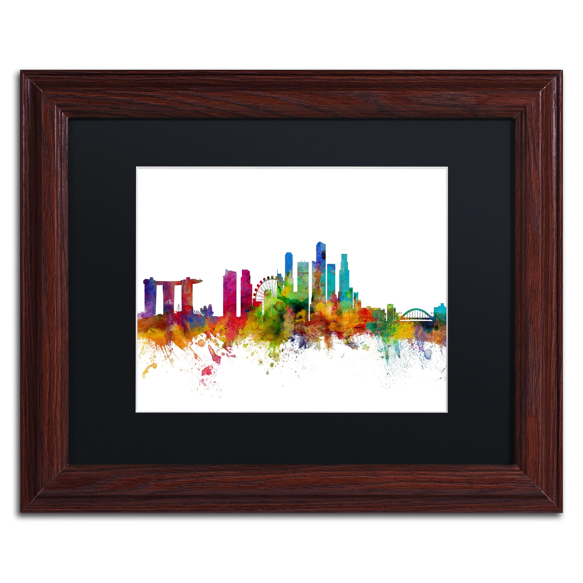 Trademark Fine Art ''Singapore Skyline II'' by Michael Tompsett 16" x 20" Black Matted Wood Frame