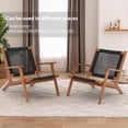 thumbnail image 6 of JOIVI Modern Accent Chairs Set of 2, Natural Acacia Wood Patio Chairs with rope woven backrest and seat, Comfortable Reading Armchairs for Porch, Balcony, Living Room, Garden, Black, 6 of 8