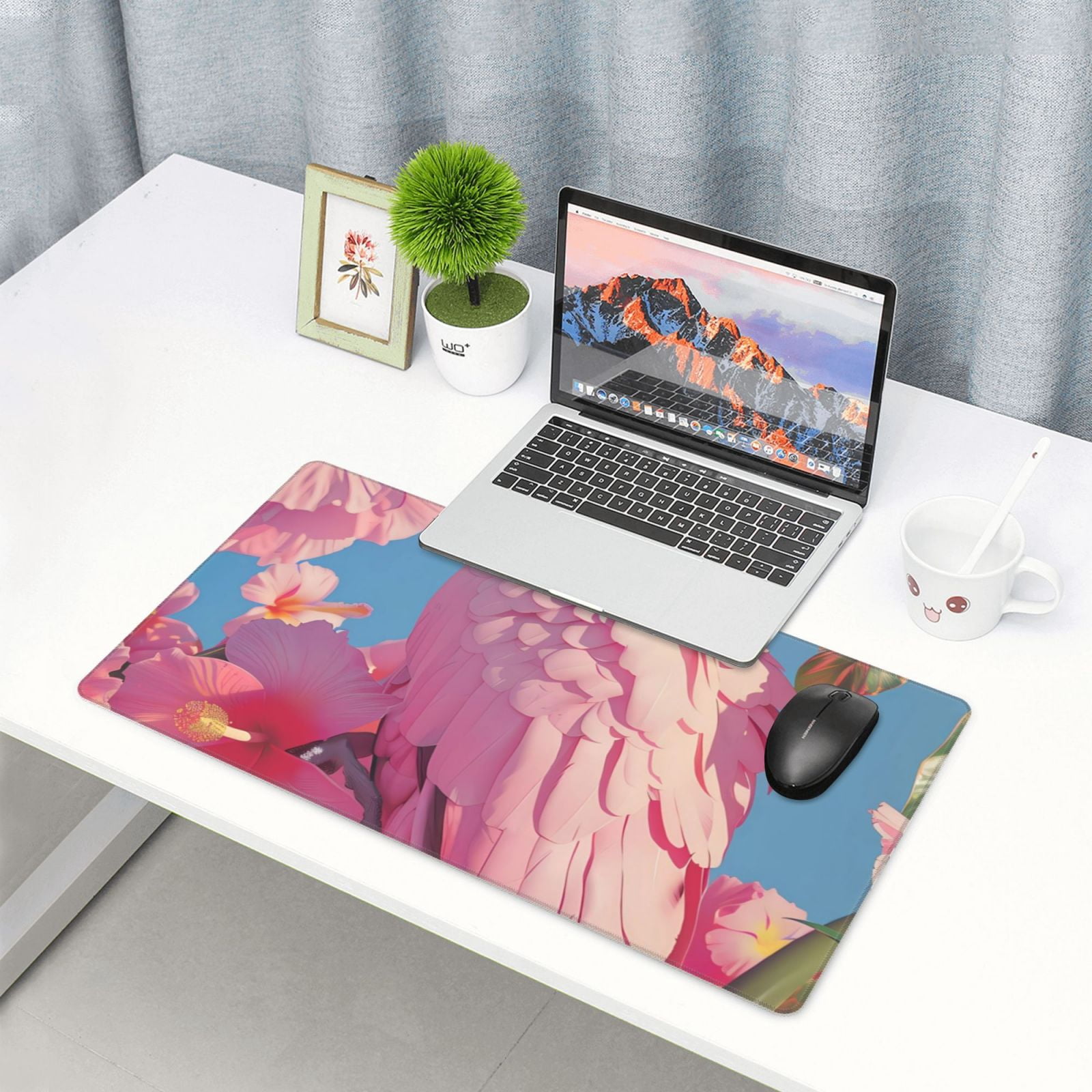 Kdxio Pink Parrot Tropical Blossoms Print Large Gaming Mouse Pad,Non-Slip Base,Water Resist Keyboard Pad for Gamer,Office & Home,29.5 x 15.8 in