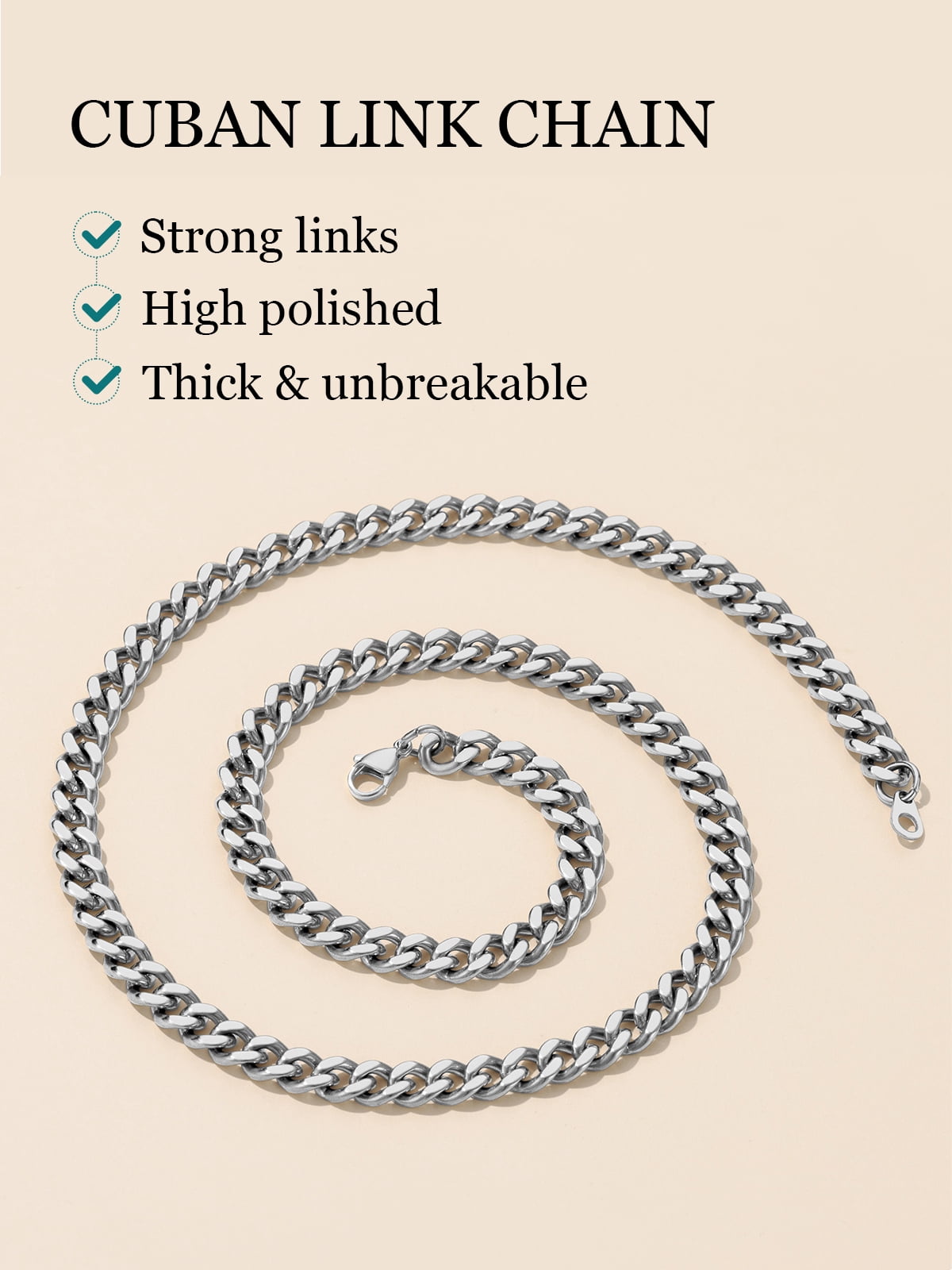 FaithHeart Cuban Link Chain Necklace for Men Stainless Steel Silver Jewelry Gift with Card To My Son Birthday Christmas Graduation 7mm 20"