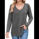 thumbnail image 2 of Camisetas de Larga para Mujer, Cuello en V, Suaves, Básicas, Holgadas, Informales, Moda de Otoño. Gris Oscuro XXL, 2 of 10