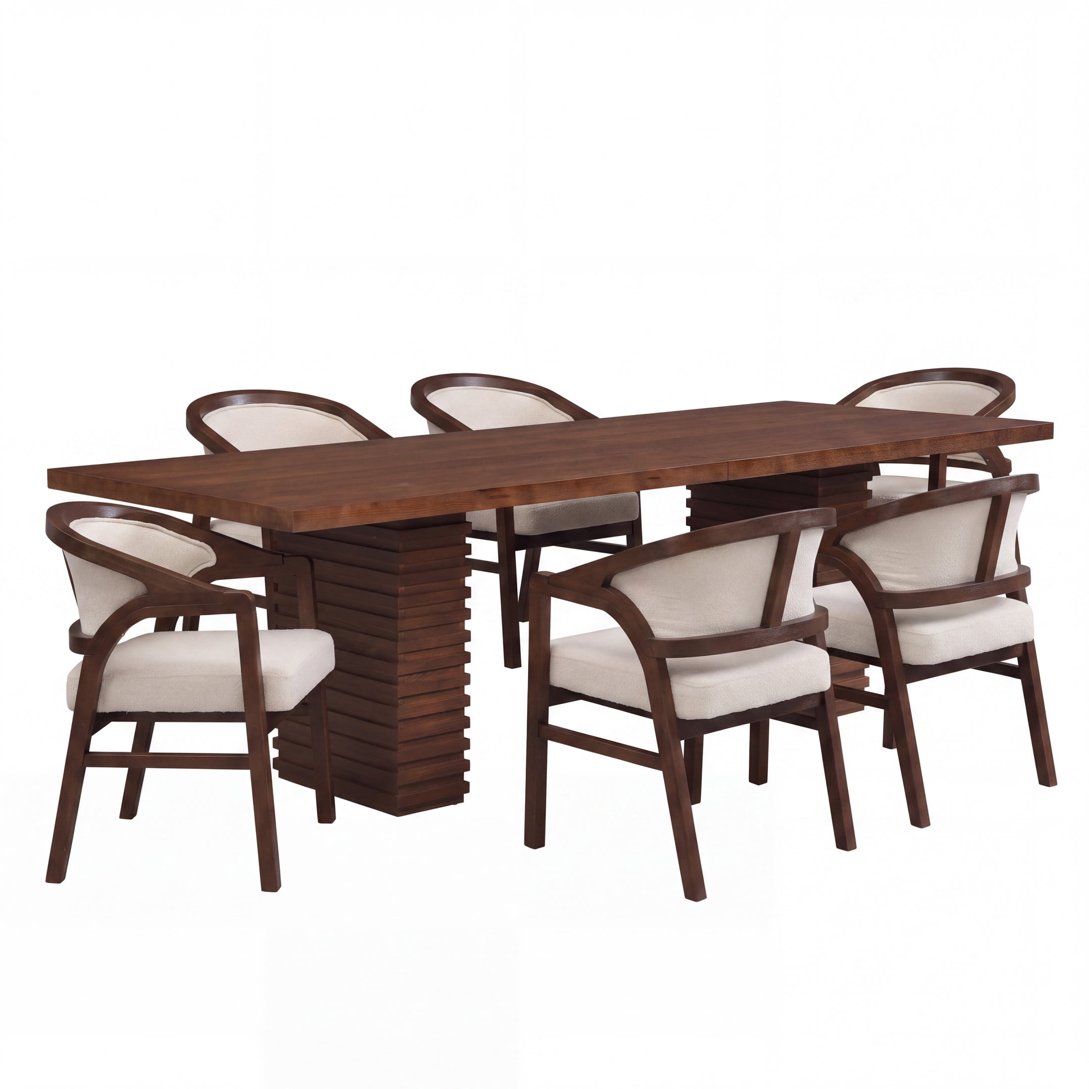 Christopher Knight Home 7-Piece Modern Dining Set, 95" Wood Table with Upholstered Chairs, Walnut+Beige