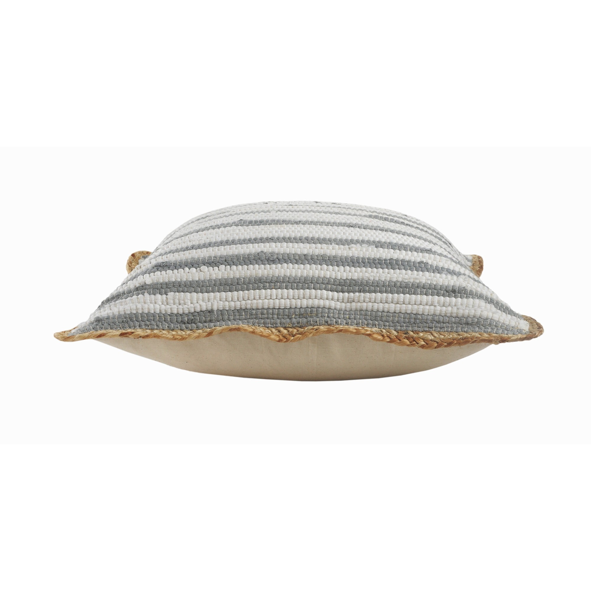 Laddha Home Designs Handwoven Striped Cotton Throw Pillow Cover - 18" - Gray and White