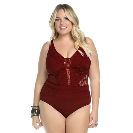Becca Womens Swimsuit - Becca ETC Women's Plus Size Color Play Sheer Cut Out One Piece Swimsuit