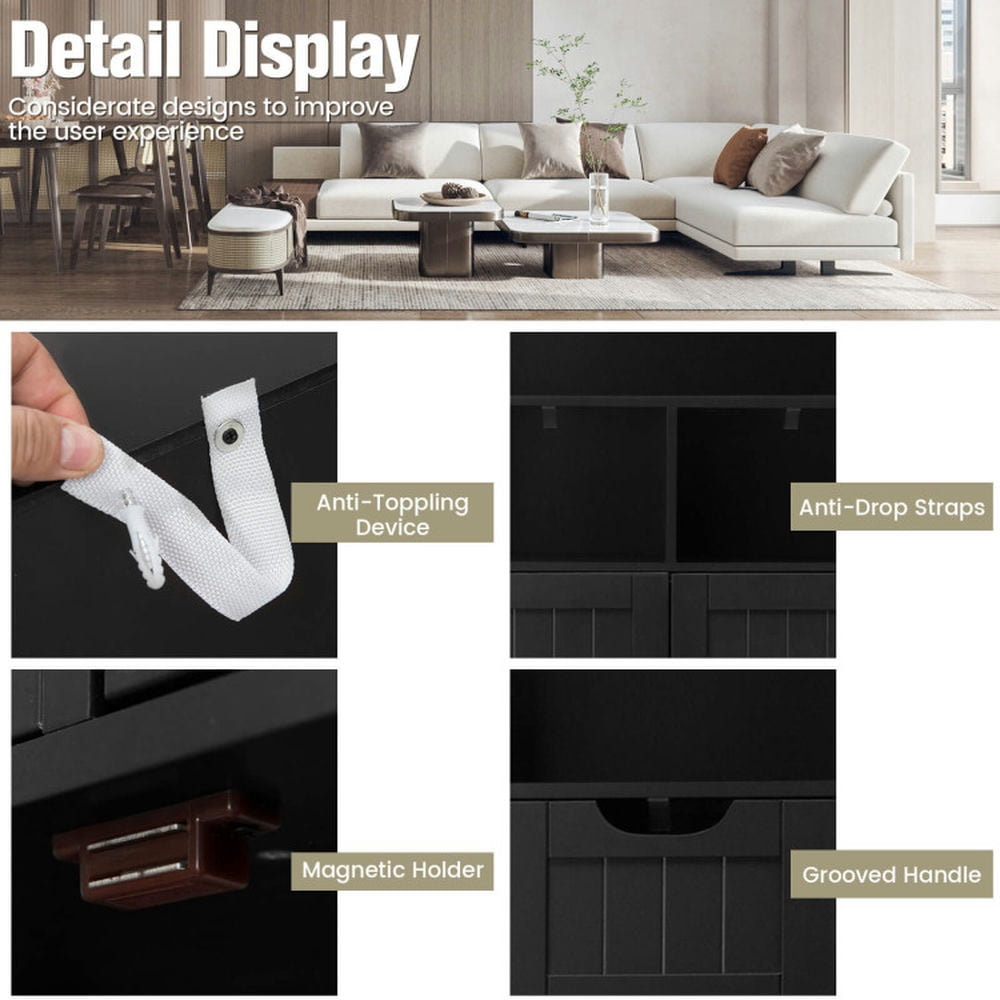 Finihen Bathroom Storage Cabinet, Bathroom Floor Cabinet, Bathroom Wooden Side Cabinet with 2 Drawers and 2 Doors, for Bathroom, Living Room, Bedroom, Kitchen, Black Finihen Bathroom Storage Cabinet, Bathroom Floor Cabinet, Bathroom Wooden Side Cabinet with 2 Drawers and 2 Doors, for Bathroom, Living Room, Bedroom, Kitchen, Black