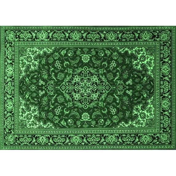 Ahgly Company Indoor Rectangle Medallion Emerald Green Traditional Area Rugs, 2' x 5'