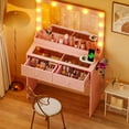 thumbnail image 1 of Ktaxon Get Ready with Me GRWM Makeup Vanity Desk with Lighted Mirror, Dressing Table W/Charging Station & Hair Dryer Rack,Macaron Pink, 1 of 8