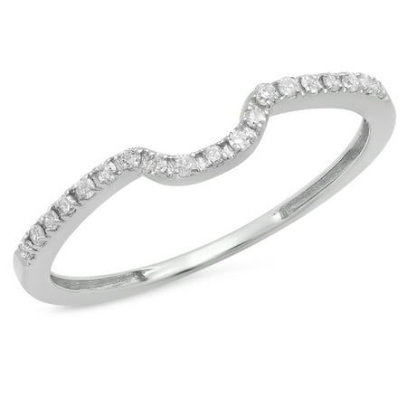 - 0.12 Carat (ctw) 14K Gold Round White Diamond Ladies Anniversary Wedding Band Guard Ring