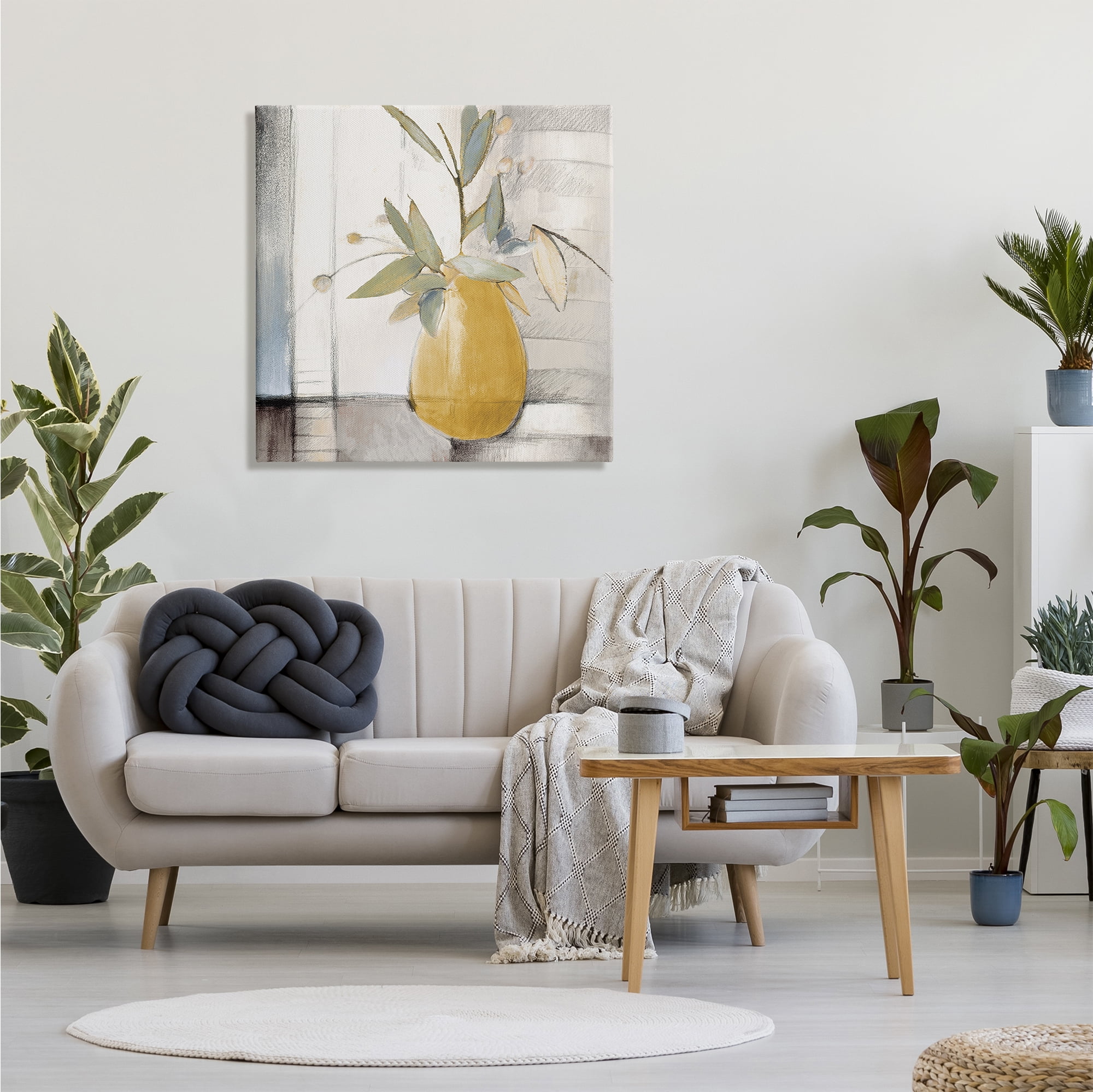 Stupell Industries Abstract Quaint Potted Plant Green Leaves Grey Wall, 30 x 30, Designed by Lanie Loreth